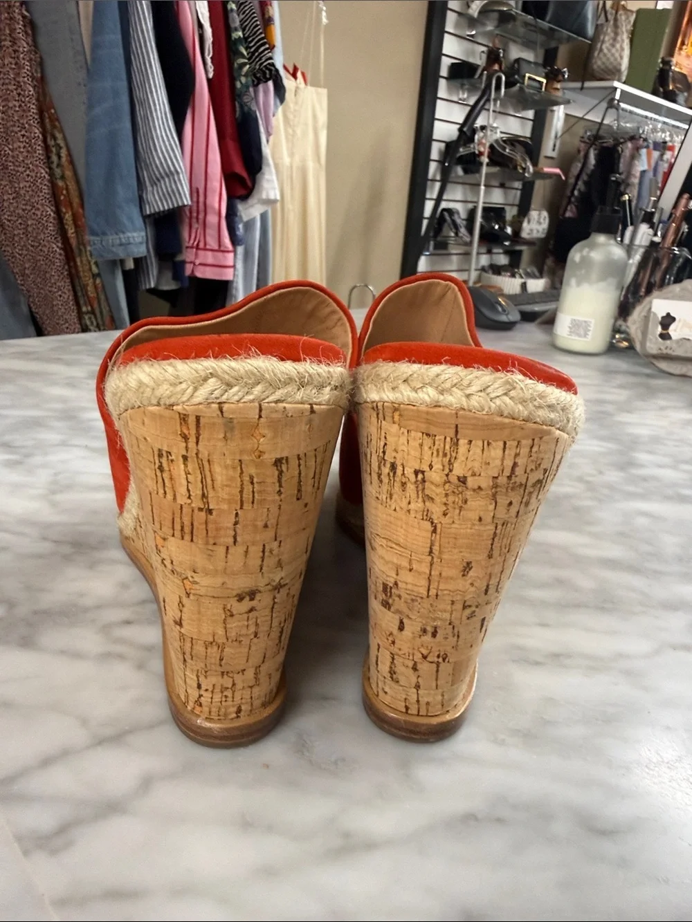Sigerson Morrison Coral Red Suede Slip on Wedge NEW Size 7